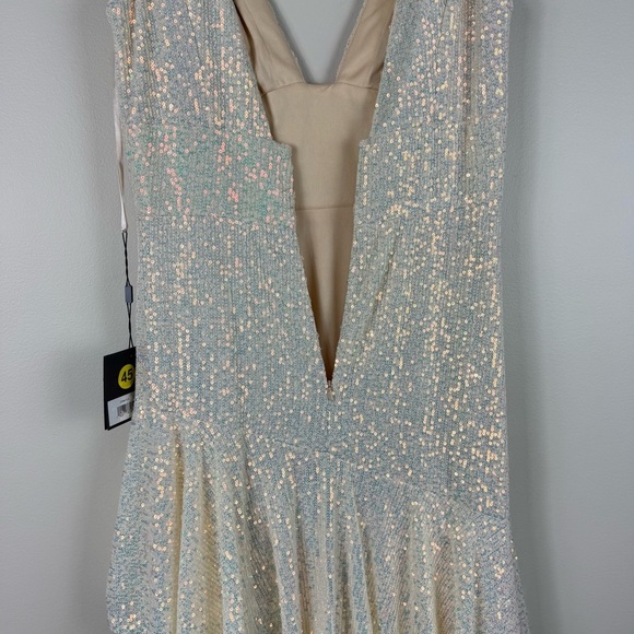 Mac Duggal‎ 27046 Sequin Asymmetrical Ruffle Tiered Gown Beige 8 Maxi Dress - Picture 7 of 9